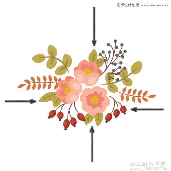 Illustrator画笔工具绘制漂亮复古典雅风格的花朵花藤教程10
