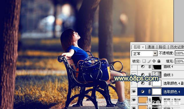 Photoshop为公园长椅上的美女调制出唯美的晨曦暖色43