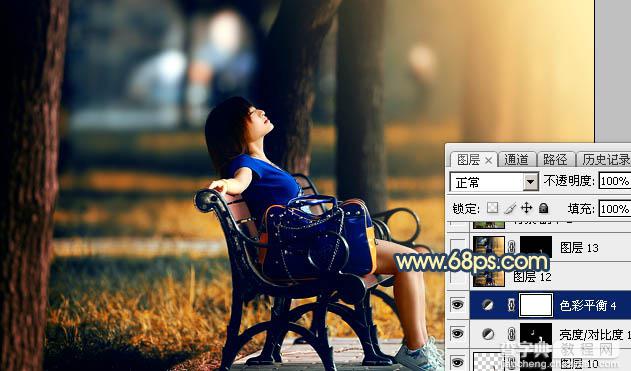 Photoshop为公园长椅上的美女调制出唯美的晨曦暖色49