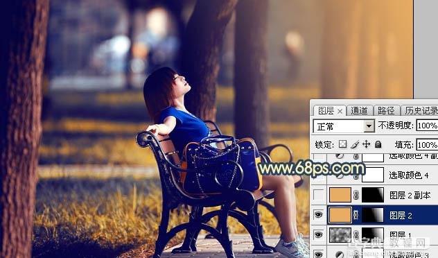 Photoshop为公园长椅上的美女调制出唯美的晨曦暖色37