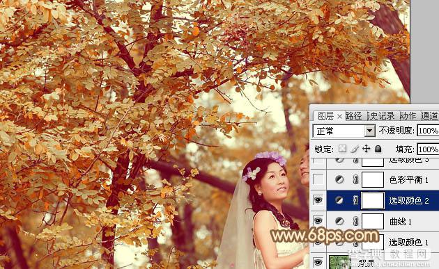 Photoshop将树林婚片打造出柔和温馨的秋季暖色调20