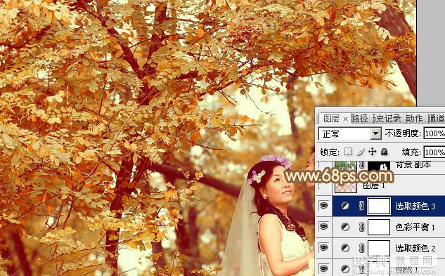 Photoshop将树林婚片打造出柔和温馨的秋季暖色调27