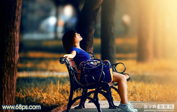 Photoshop为公园长椅上的美女调制出唯美的晨曦暖色2