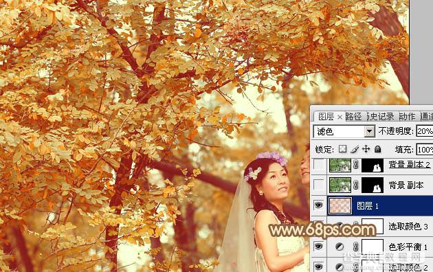 Photoshop将树林婚片打造出柔和温馨的秋季暖色调28