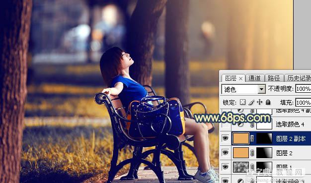 Photoshop为公园长椅上的美女调制出唯美的晨曦暖色38