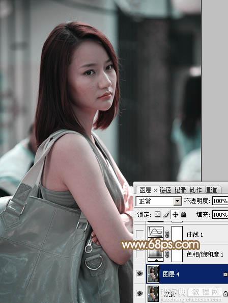 Photoshop为偏暗的街景美女加上韩系淡红色3