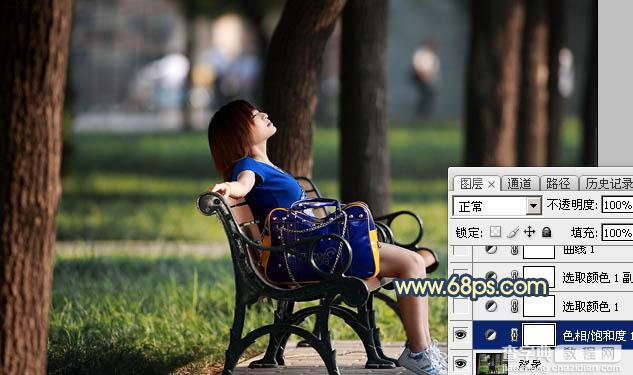 Photoshop为公园长椅上的美女调制出唯美的晨曦暖色5