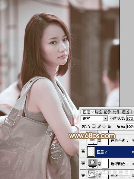 Photoshop为偏暗的街景美女加上韩系淡红色14