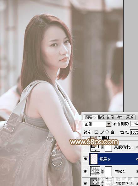 Photoshop为偏暗的街景美女加上韩系淡红色24