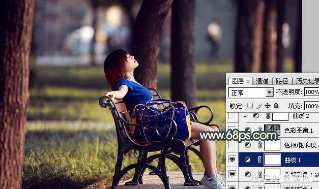Photoshop为公园长椅上的美女调制出唯美的晨曦暖色15