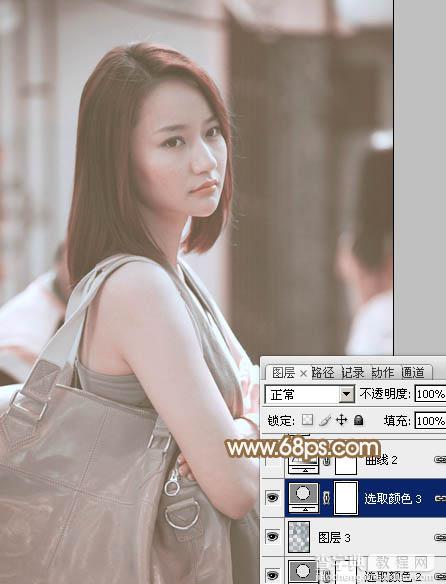 Photoshop为偏暗的街景美女加上韩系淡红色23
