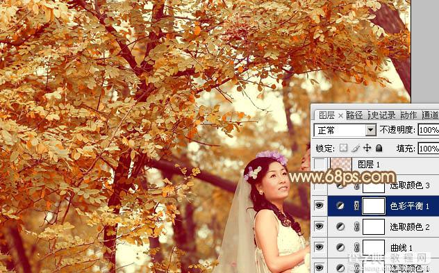 Photoshop将树林婚片打造出柔和温馨的秋季暖色调23