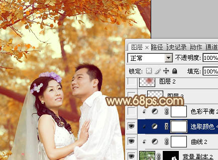 Photoshop将树林婚片打造出柔和温馨的秋季暖色调36