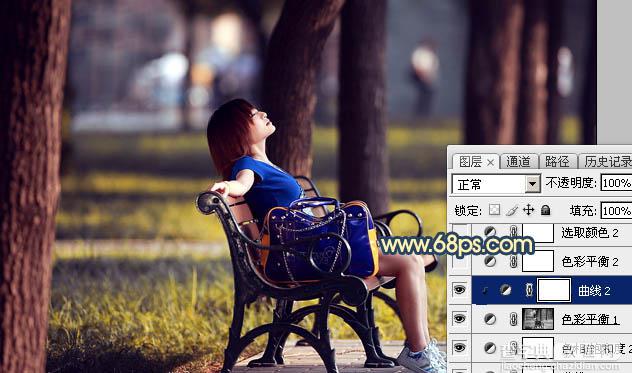Photoshop为公园长椅上的美女调制出唯美的晨曦暖色22