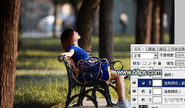 Photoshop为公园长椅上的美女调制出唯美的晨曦暖色10