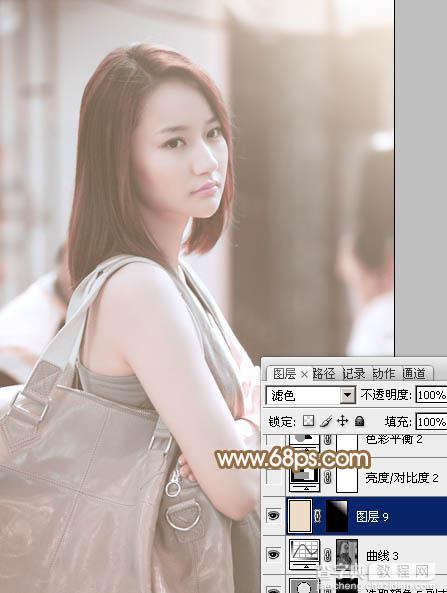 Photoshop为偏暗的街景美女加上韩系淡红色31