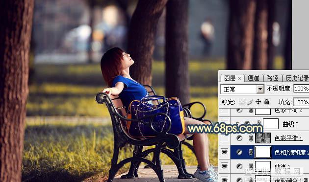 Photoshop为公园长椅上的美女调制出唯美的晨曦暖色17