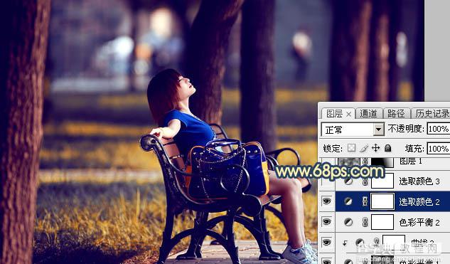 Photoshop为公园长椅上的美女调制出唯美的晨曦暖色28