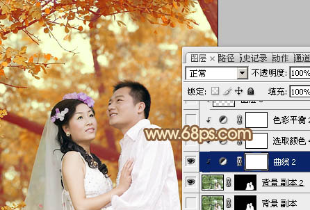 Photoshop将树林婚片打造出柔和温馨的秋季暖色调31