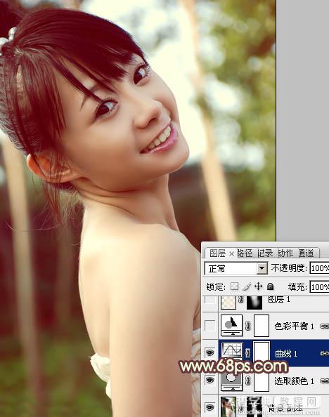 Photoshop为外景美女图片增加上淡淡的青黄蜜糖色10