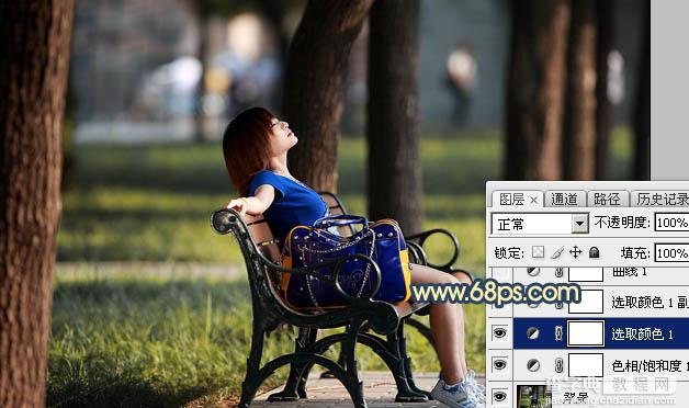 Photoshop为公园长椅上的美女调制出唯美的晨曦暖色9
