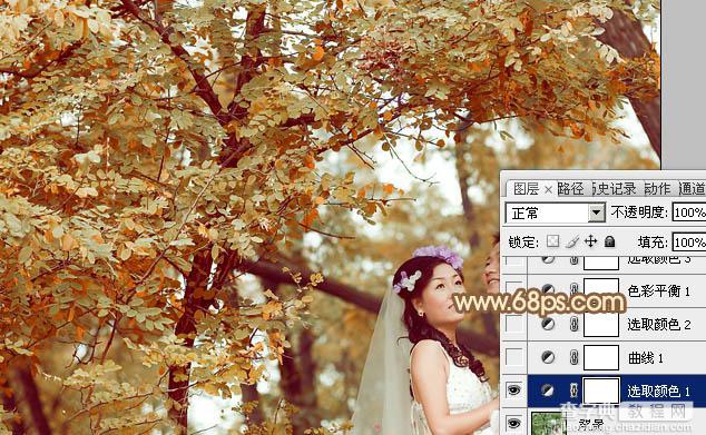 Photoshop将树林婚片打造出柔和温馨的秋季暖色调9