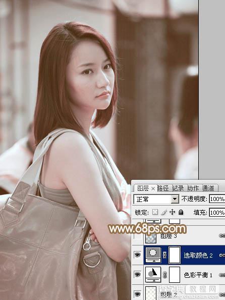 Photoshop为偏暗的街景美女加上韩系淡红色20