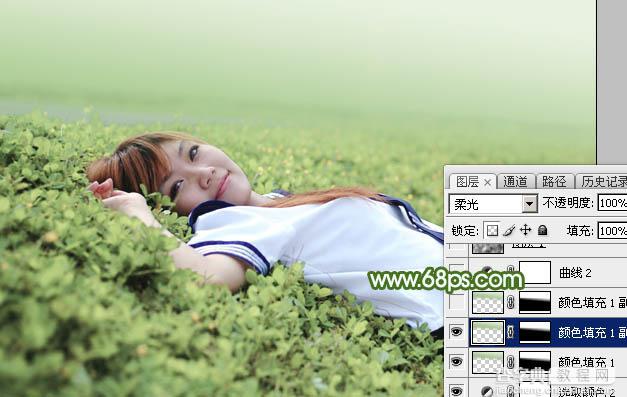 Photoshop将草地上的美女图片增加唯美的春季粉绿色17