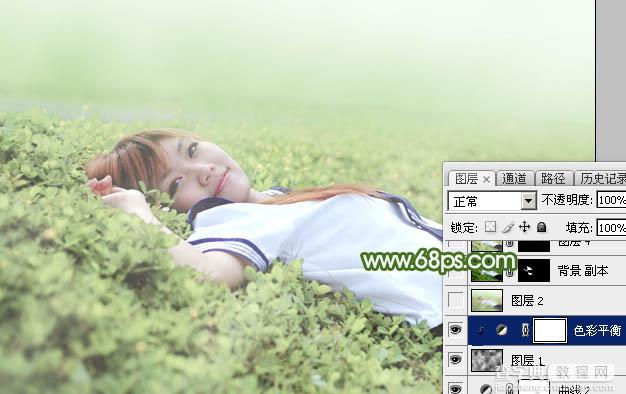 Photoshop将草地上的美女图片增加唯美的春季粉绿色27