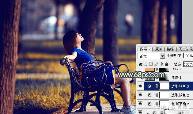 Photoshop为公园长椅上的美女调制出唯美的晨曦暖色35