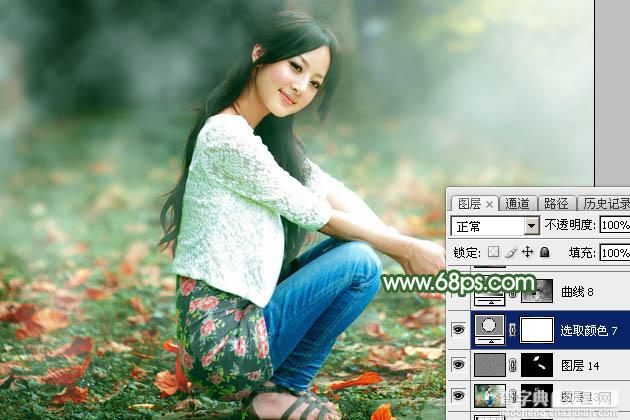 Photoshop将草地人物图片打造出梦幻的秋季青绿色56