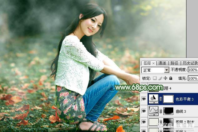 Photoshop将草地人物图片打造出梦幻的秋季青绿色50