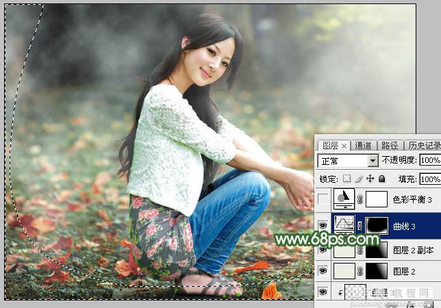 Photoshop将草地人物图片打造出梦幻的秋季青绿色47