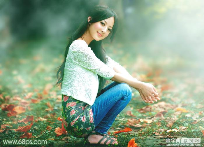Photoshop将草地人物图片打造出梦幻的秋季青绿色2
