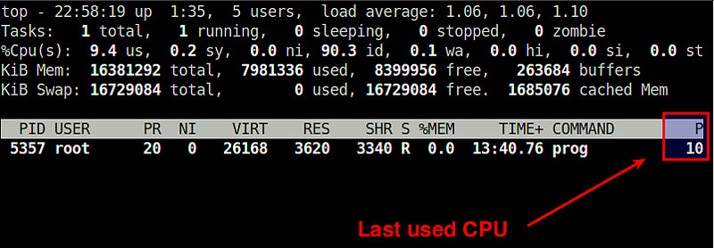 获知Linux的进程运行在哪个CPU内核上的方法1