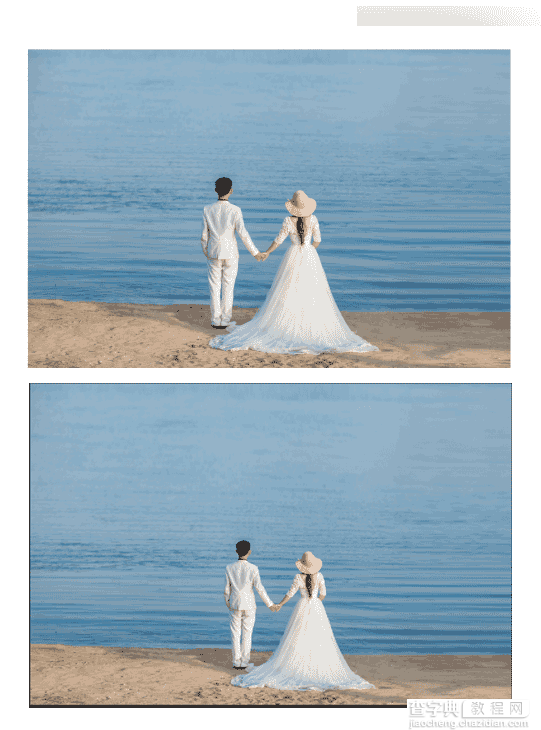 Photoshop合成唯美的樱花树下面朝大海的婚片美景3