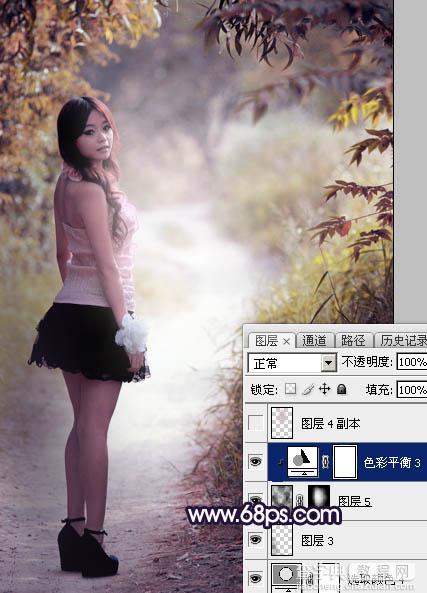 Photoshop调制出暗调秋季蓝紫色树林人物图片39