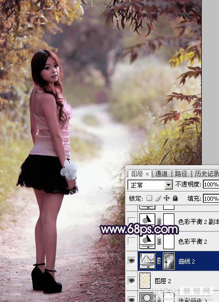 Photoshop调制出暗调秋季蓝紫色树林人物图片27