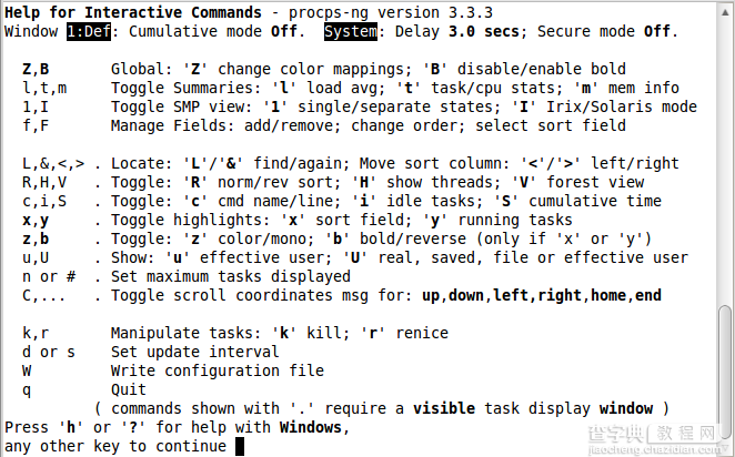 Linux中用于进程显示的top命令使用实例集锦7