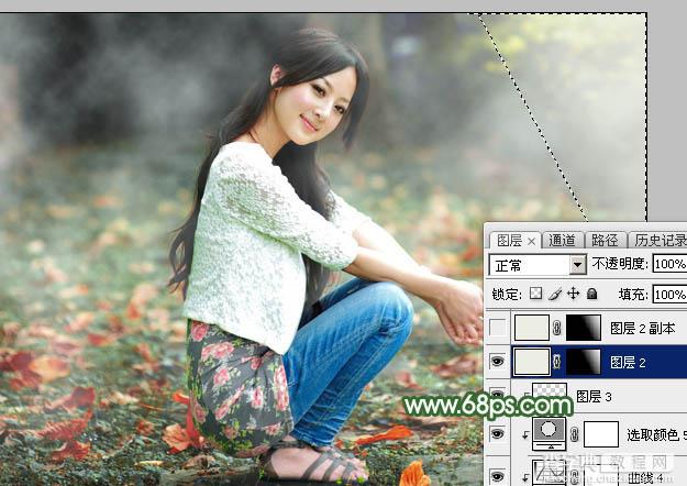 Photoshop将草地人物图片打造出梦幻的秋季青绿色45