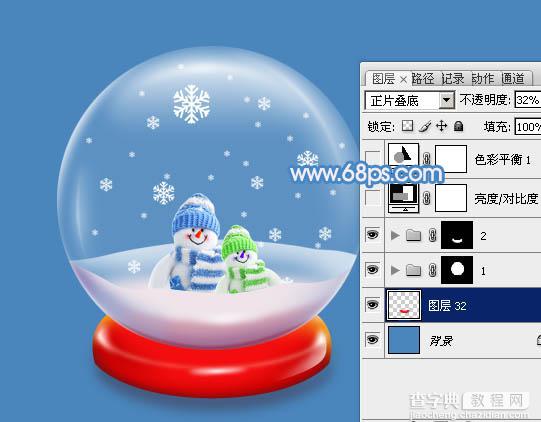 Photoshop设计制作出逼真漂亮的圣诞雪花水晶球33