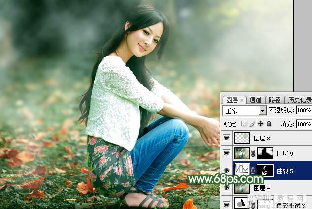 Photoshop将草地人物图片打造出梦幻的秋季青绿色51