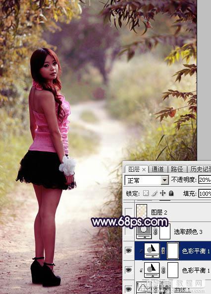 Photoshop调制出暗调秋季蓝紫色树林人物图片18