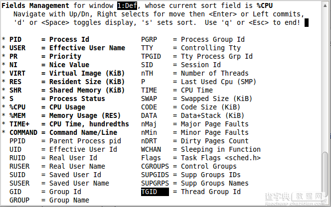 Linux中用于进程显示的top命令使用实例集锦16