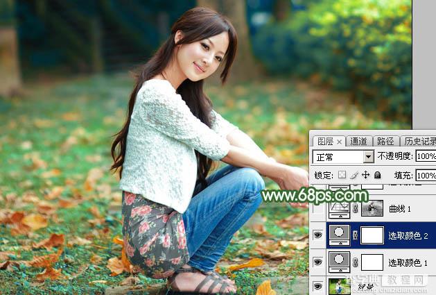 Photoshop将草地人物图片打造出梦幻的秋季青绿色9