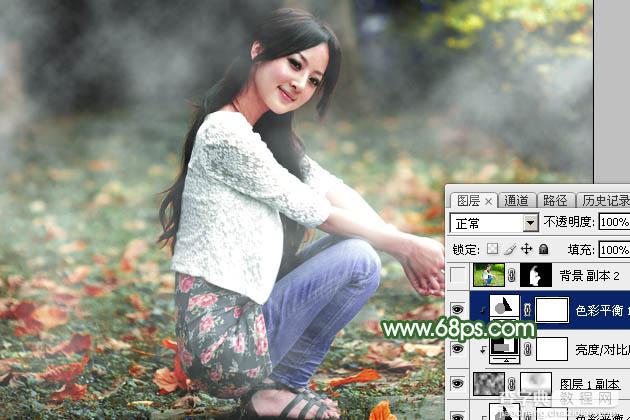 Photoshop将草地人物图片打造出梦幻的秋季青绿色36