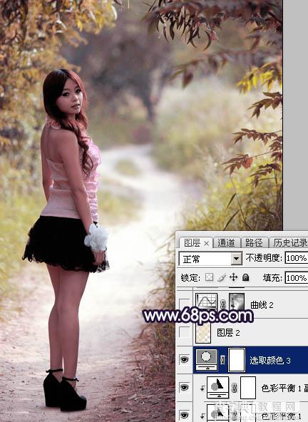 Photoshop调制出暗调秋季蓝紫色树林人物图片23