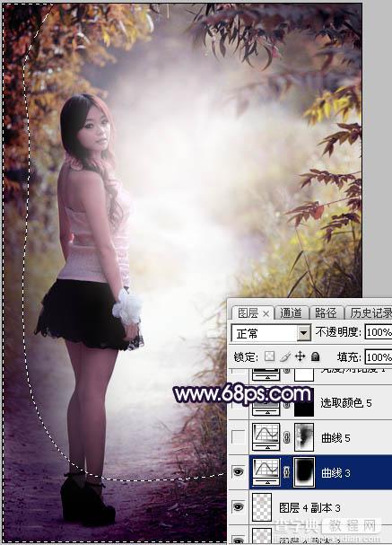 Photoshop调制出暗调秋季蓝紫色树林人物图片44