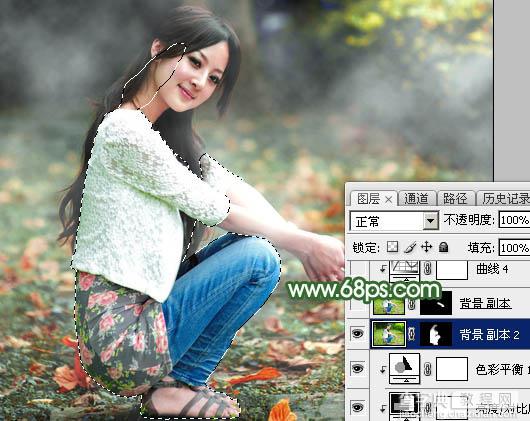 Photoshop将草地人物图片打造出梦幻的秋季青绿色37