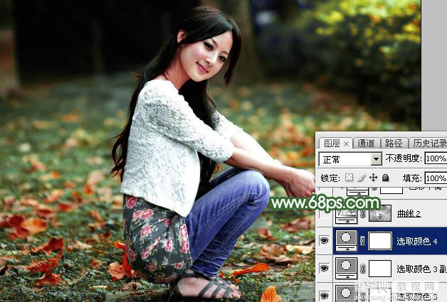 Photoshop将草地人物图片打造出梦幻的秋季青绿色24